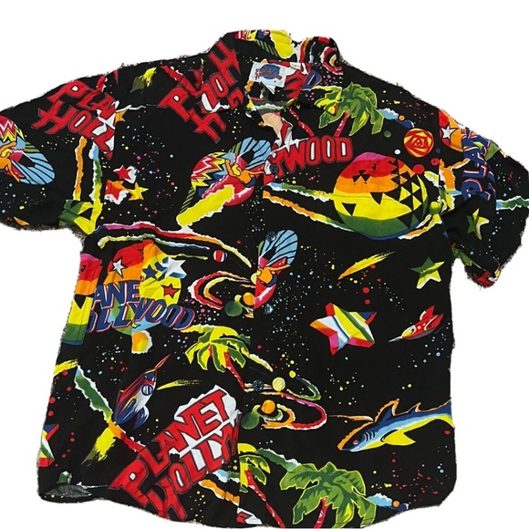 Vntg Hollywood Hawaiian Shirt Men's Sz Medium Surfer Print Colorful 90s